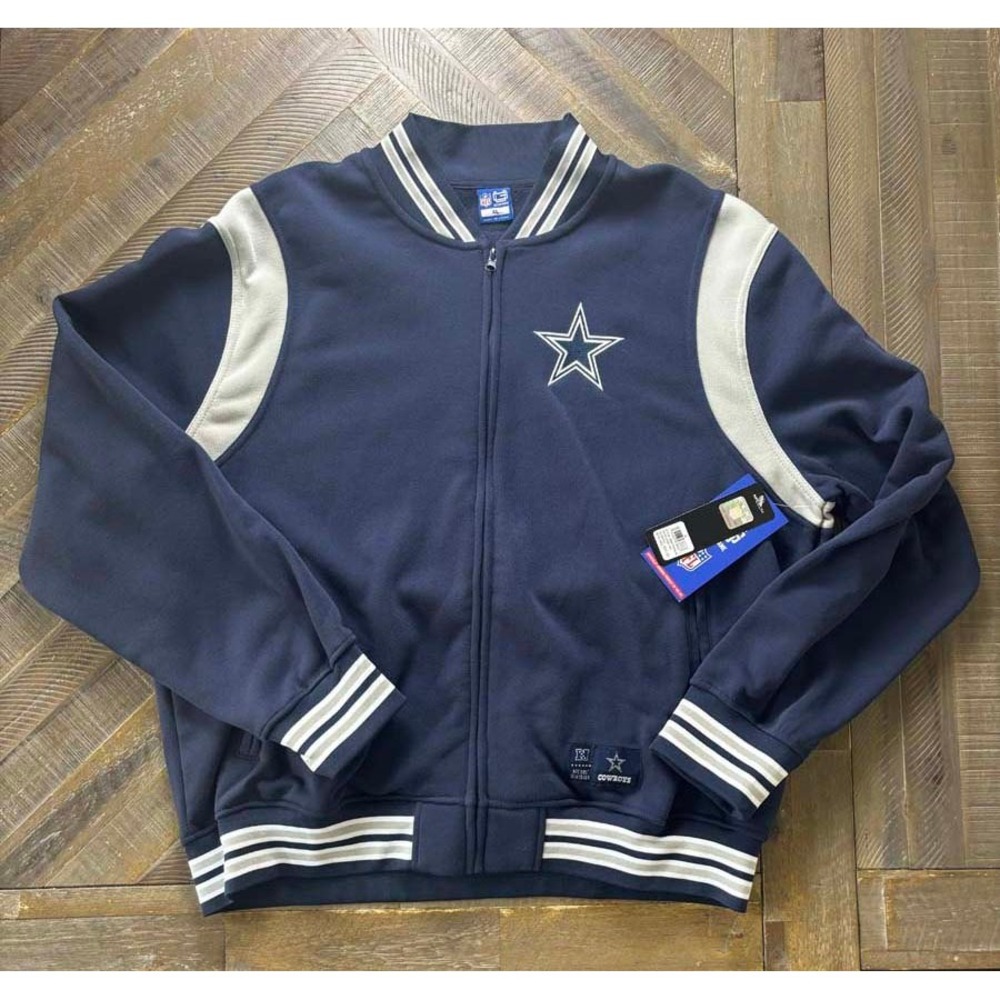 NFL Ultra Game Dallas Cowboys Mens XL Full Zip Varsity Fleece Jacket Navy NWT